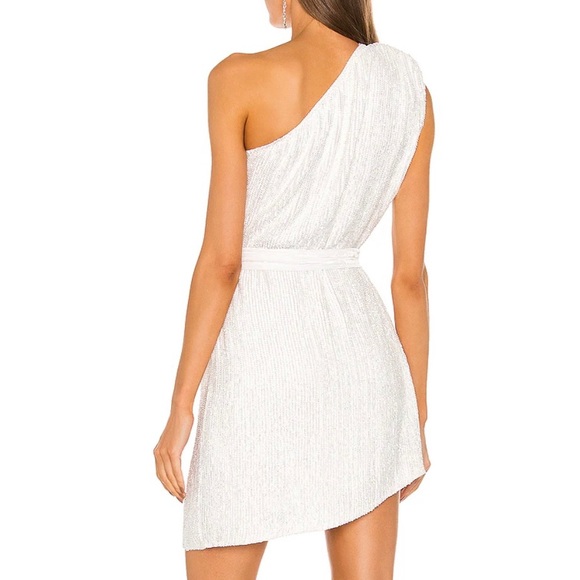 RETROFETE Ella White Moonglow New One-Shoulder Asymmetrical Sequins Dress SizeXS - Picture 4 of 10